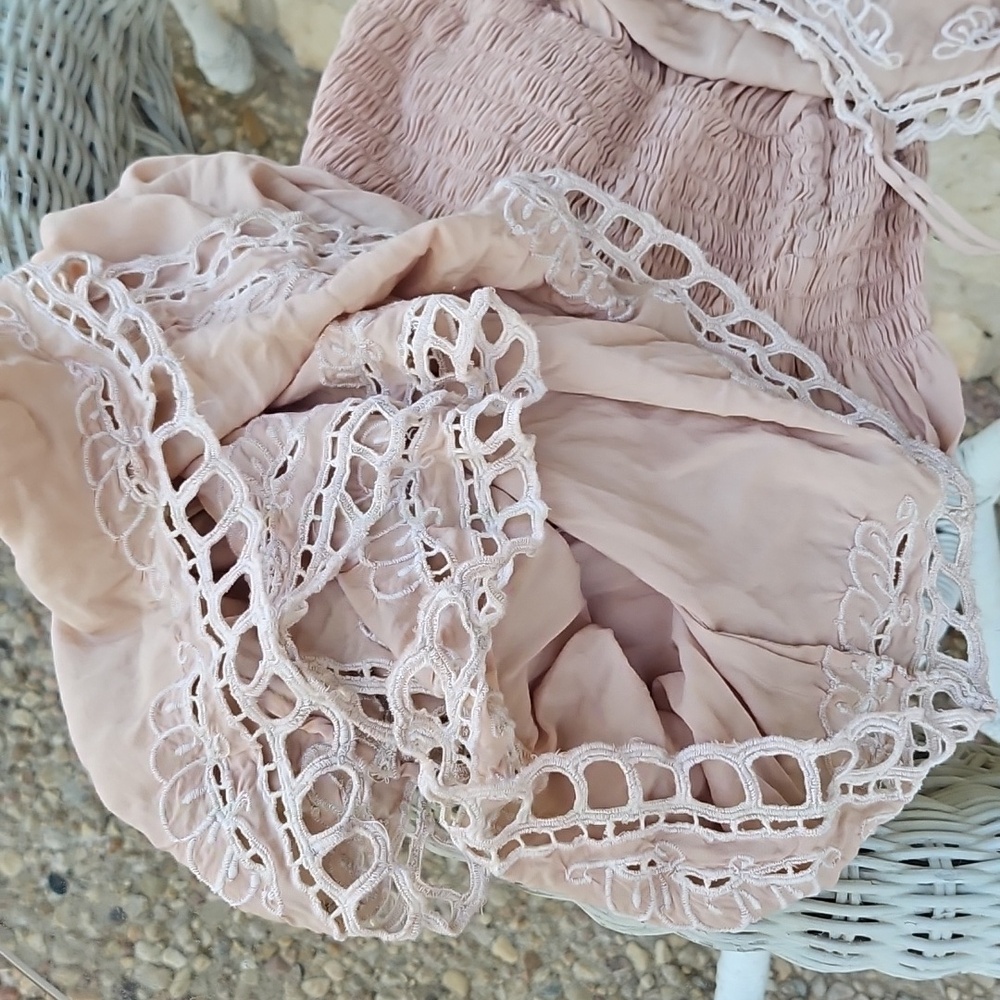 FLANNEL Brand Light Blush Lace-Trim Elastic Waist Sleeveless Summer Dress Size 1 - Picture 12 of 14